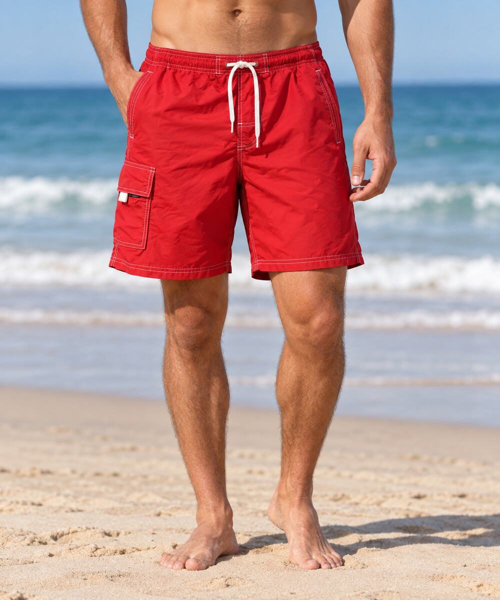 Mens Vintage Lifeguard Swim Shorts Size M Red Baywatch Water Safety Products USA